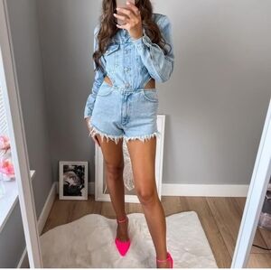 Zara Denim Cutout Jumpsuit